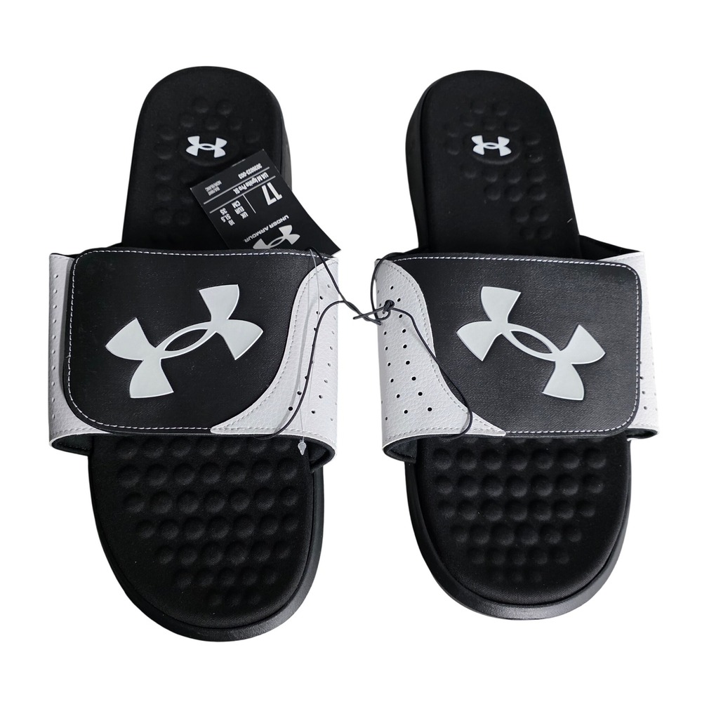 NEW Under Armour Mens Ignite Pro SL Slides Black‎ White Sandals Size 17